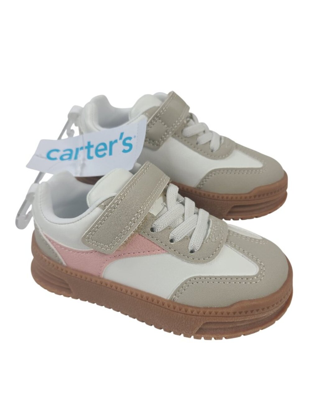 NEW Carters Toddler Girls Cruz Sneakers Straps White Beige & Pink Size 7